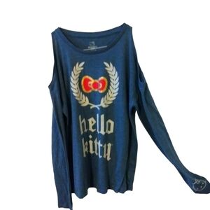 Sanrio Hello Kitty exclusive by Doe Open Shoulder Blue Soft Long Sleeve Tee M